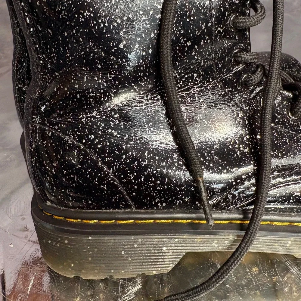 Dr Martens 1460J Girls 3 Black Glitter Leather Lace Up Zip Ankle Combat Boots